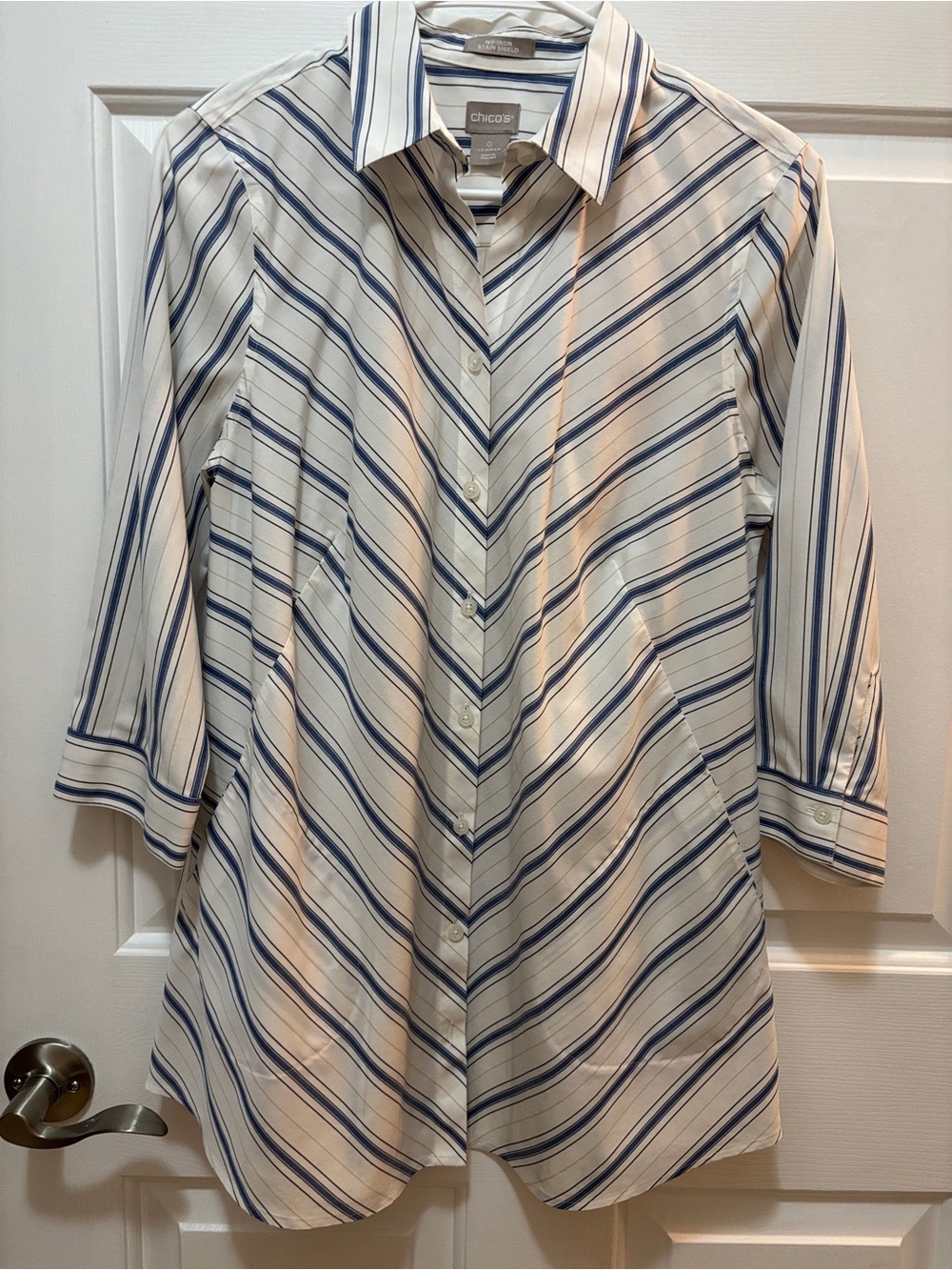 Chico's Cotton Stretch Shirt w 3/4 Sleeves EUC